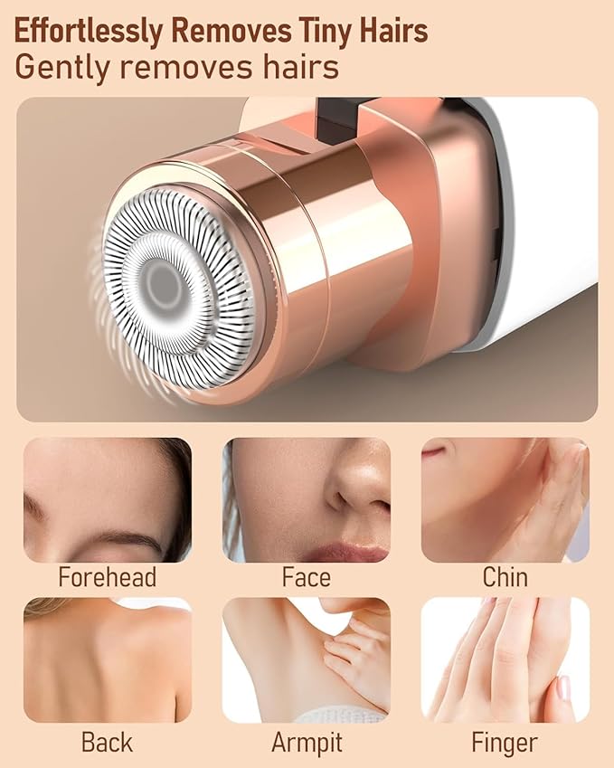 2-in-1 Eyebrow Trimmer for Women - Facial Hair Remover Machine For Women - Face,Upper Lips,Cheek, Chin and Nose Hair Remover, USB RECHARGEABLE Epilator With Ring Light (White)